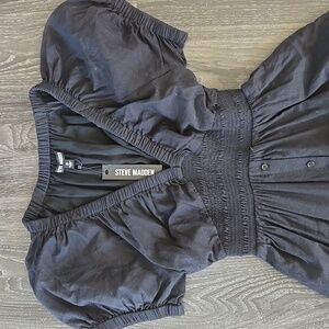 Steve Madden Black Button-Down Midi Dress Tahlia V-Neck Cotton Midi Dress